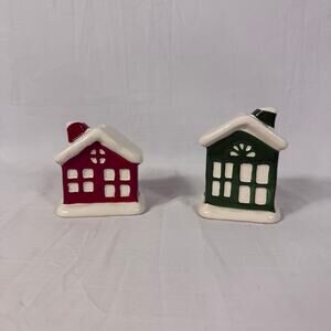 Better Homes & Garden Red/Green Snow-Covered Christmas Houses Salt Pepper Shaker